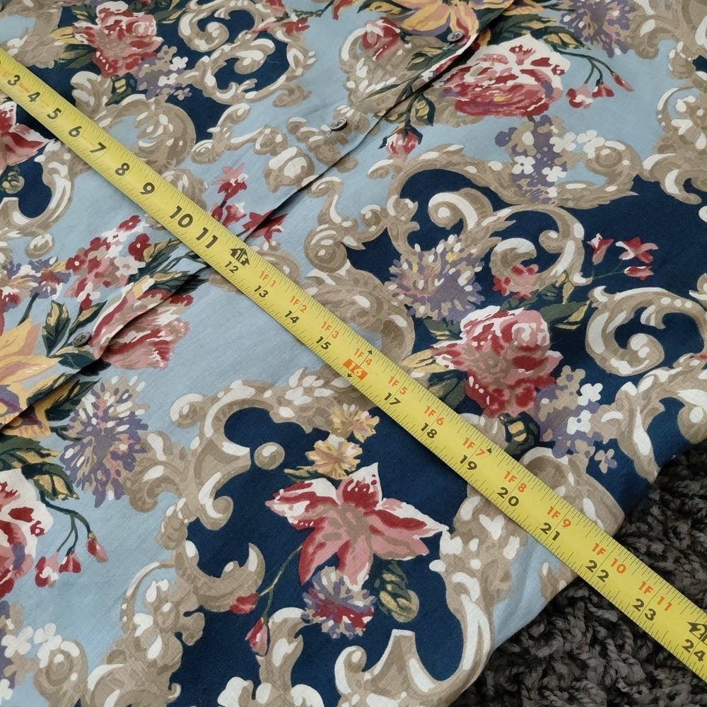 Vintage Classiques Countryside Button Up Blouse Top LARGE 100% Linen Blue Floral - Picture 10 of 12